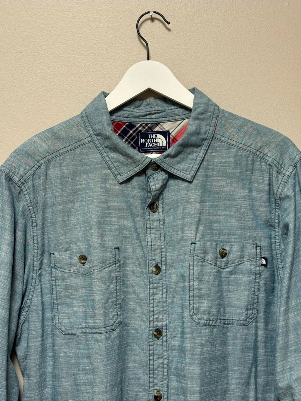 The North Face—Men's Light Blue/Green Button-Up Shirt—Large